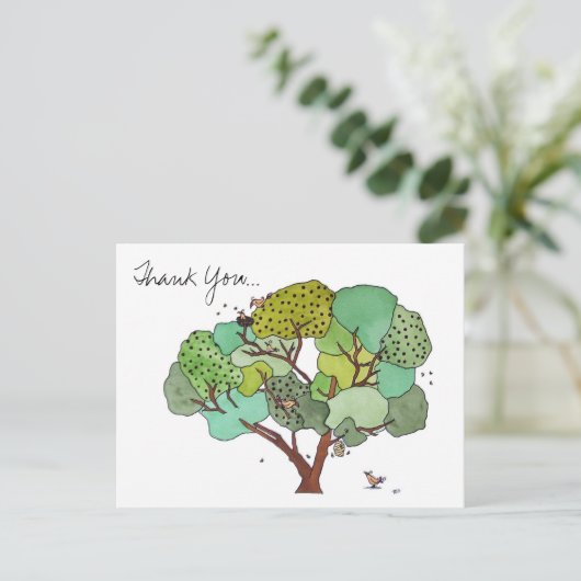 鳥と蜂のいる木の感謝メッセージ ポストカード (スタンド正面)
