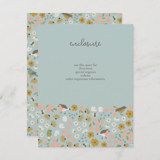 鳥と蜂のブライダルシャワー招待インサート 招待状 (正面/裏面)