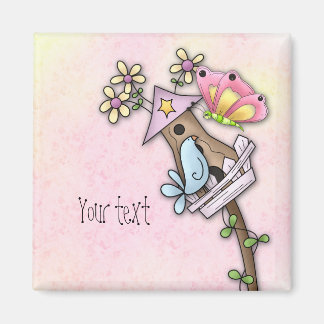 鳥と蝶が鳥小屋で会う マグネット