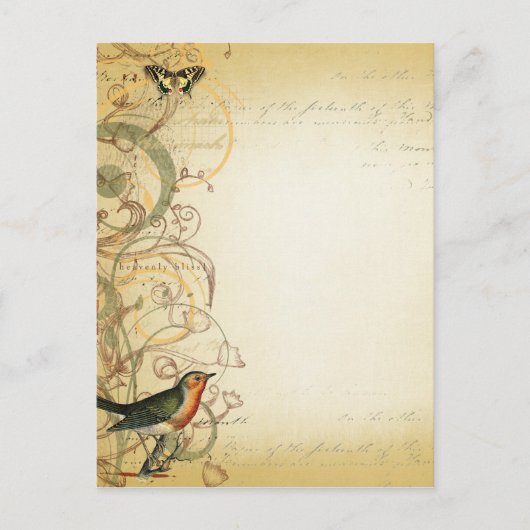 鳥と蝶の渦巻きファンシー ポストカード (正面)