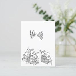 鳥と蝶の – 自分で色 ポストカード