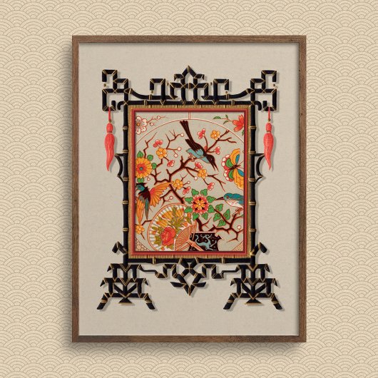 鳥と蝶アートプリント ポスター