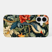 鳥と複雑な花柄 iPhone 16ケース (裏面横)