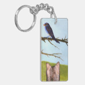 鳥と話すタビー猫 キーホルダー (正面左)