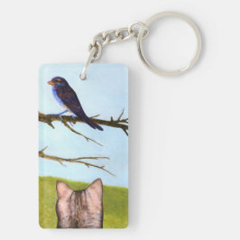 鳥と話すタビー猫 キーホルダー