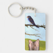 鳥と話すタビー猫 キーホルダー (正面)