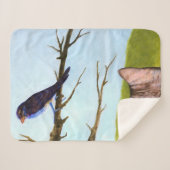 鳥と話すタビー猫 シェルパブランケット (正面(横))