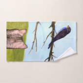 鳥と話すタビー猫 ハンドタオル (ハンドタオル)