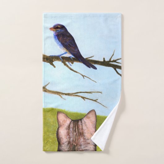 鳥と話すタビー猫 ハンドタオル (ハンドタオル)