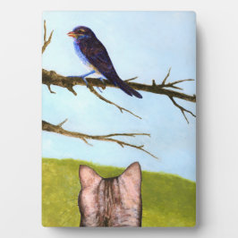 鳥と話すタビー猫 フォトプラーク