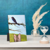 鳥と話すタビー猫 フォトプラーク (側面)