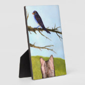 鳥と話すタビー猫 フォトプラーク (側面)