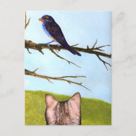 鳥と話すタビー猫 ポストカード