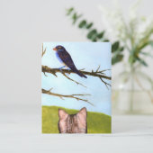 鳥と話すタビー猫 ポストカード (スタンド正面)