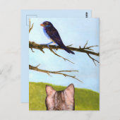 鳥と話すタビー猫 ポストカード (正面/裏面)