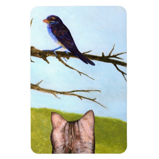 鳥と話すタビー猫 マグネット (縦)