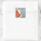 鳥と赤いコートを着たヴィンテージクリスマスウーマン スクエアシール (バッグ)