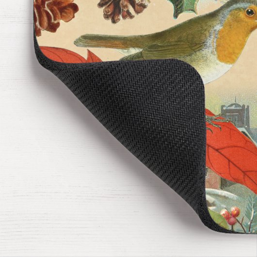 鳥と赤い花とヴィンテージのクリスマスマウス マウスパッド (コーナー)