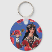 鳥と赤の花を持つ女の子 キーホルダー (裏面)