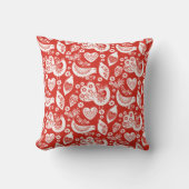 鳥と赤スカンジナビアのクリスマスパターン クッション (正面)