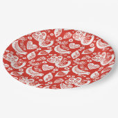 鳥と赤スカンジナビアのクリスマスパターン ペーパープレート (アングル)