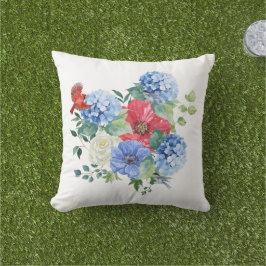 鳥と赤白青の花束 アウトドアクッション