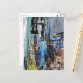 鳥と都市の建物 ミックスメディア コラージュ ポストカード