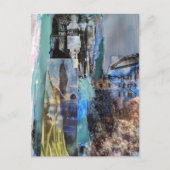 鳥と都市の建物 ミックスメディア コラージュ ポストカード (正面)