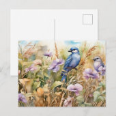 鳥と野の花の自然挿絵 ポストカード (正面/裏面)