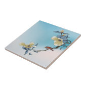 鳥と開花アートガーデンシーンブルー&ホワイト タイル (側面)