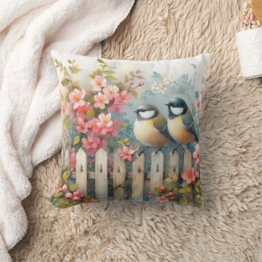 鳥と開花 クッション (ブランケット)