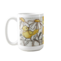 鳥と開花 – 黄色の鳥とストライプ