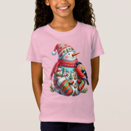 鳥と雪だるま、クリスマス、アーティスト ナターシャ・ウス Tシャツ