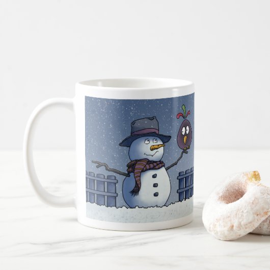 鳥と雪だるま コーヒーマグカップ (ドーナツ)