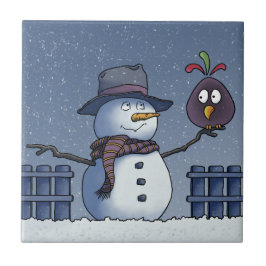 鳥と雪だるま タイル