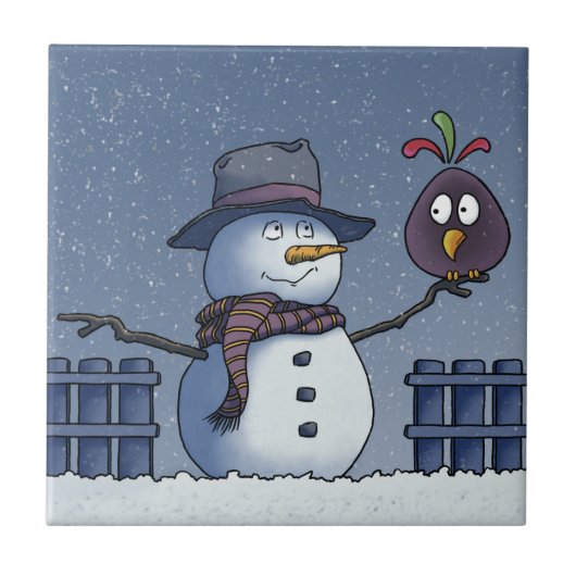 鳥と雪だるま タイル (正面)
