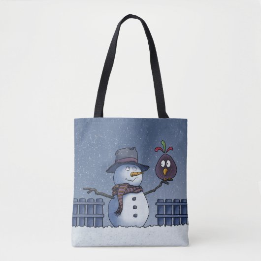 鳥と雪だるま トートバッグ (正面)