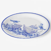 鳥と青と白のフローラティーポット ペーパープレート (アングル)