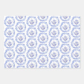 鳥と青と白のフローラティーポット ラッピングペーパーシート (正面3)