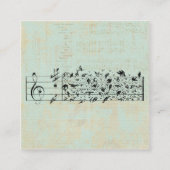鳥と音楽のスタッフ紙ヴィンテージ古ミントグリーン エンクロージャーカード (正面)