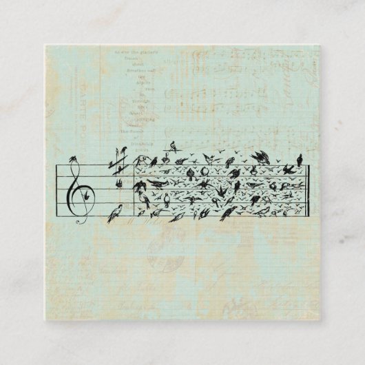 鳥と音楽のスタッフ紙ヴィンテージ古ミントグリーン エンクロージャーカード (正面)