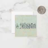 鳥と音楽のスタッフ紙ヴィンテージ古ミントグリーン ノートカード (正面/裏面インサイチュ)