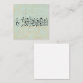 鳥と音楽のスタッフ紙ヴィンテージ古ミントグリーン ノートカード (正面/裏面)