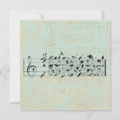 鳥と音楽のスタッフ紙ヴィンテージ古ミントグリーン 招待状 (正面)
