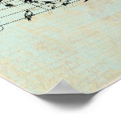 鳥と音楽スタッフ紙ヴィンテージ熟成ミントグリーン ポスター (角)