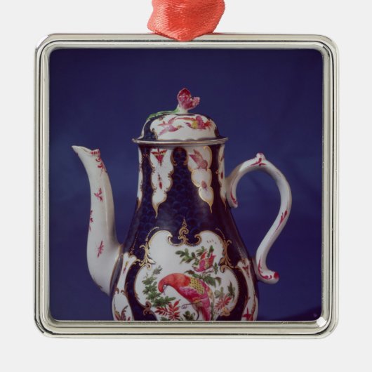 鳥と飾られるウスターのコーヒーポット メタルオーナメント (正面)