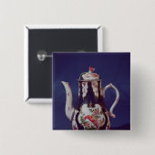 鳥と飾られるウスターのコーヒーポット 缶バッジ (正面&裏面)