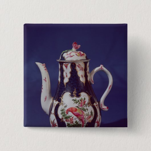 鳥と飾られるウスターのコーヒーポット 缶バッジ (正面)