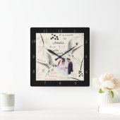 鳥と鳥の時計の葉1周年記念図 スクエア壁時計 (ホーム)