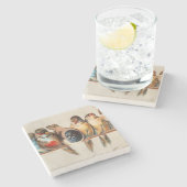 鳥と鳩のライン ストーンコースター (横)